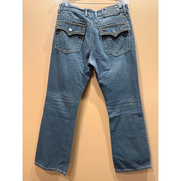 Lamasini Jeans Mens Distressed Embroidered Y2K Grunge 34W 29L - Picture 4 of 13